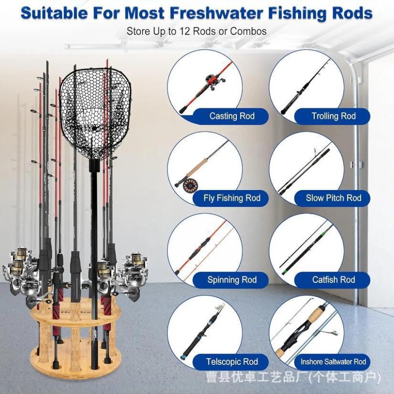 Round Solid Wood Fishing Rod S - Fishing Equipment Storage 评论和价格