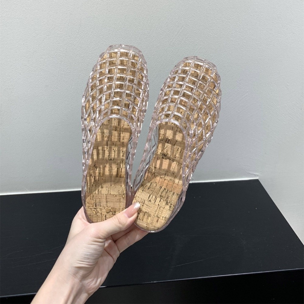 Round Toe PVC Crystal Slippers - Fishing Net 评论和价格